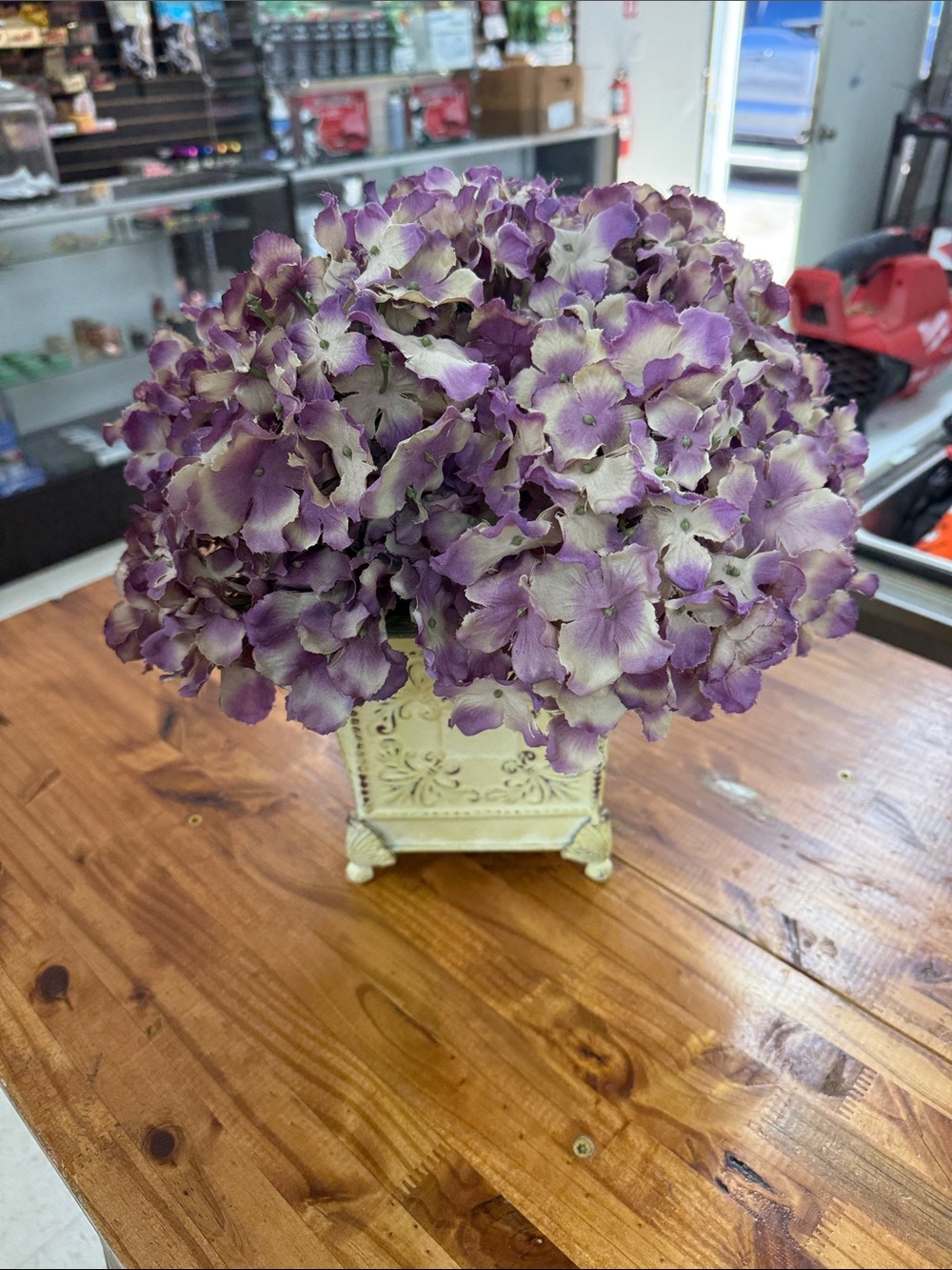 Unnamed Brand Purple Hydrangea Arrangement in Cream Decorative Vase